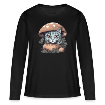 Katze sonnt sich im Sonnenlicht unter einem Pilz - Frauen Premium Bio Langarmshirt - Schwarz - Vorne - Julia (174cm)