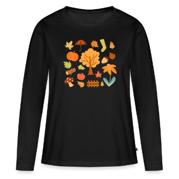 Les feuilles d’automne profitent de la saison colorée - T-shirt manches longues Premium bio Femme - noir - Devant - Julia (174cm)