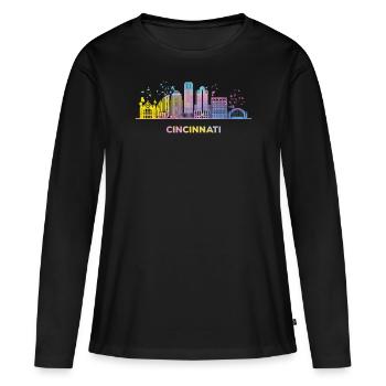 Ligne d’horizon de Cincinnati - T-shirt manches longues Premium bio Femme - noir - Devant - Julia (174cm)