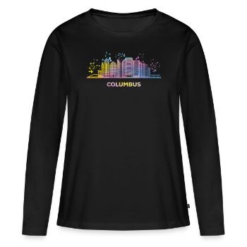 Columbusite Skyline Columbus - Frauen Premium Bio Langarmshirt - Schwarz - Vorne - Julia (174cm)
