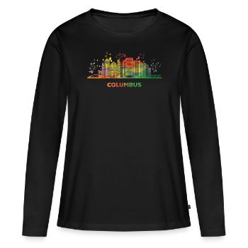 Columbusite Skyline Columbus - T-shirt manches longues Premium bio Femme - noir - Devant - Julia (174cm)