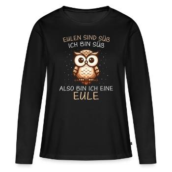 Nachteule Eule Eulen Vogel - Frauen Premium Bio Langarmshirt - Schwarz - Vorne - Julia (174cm)