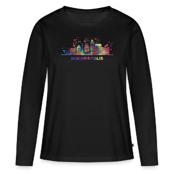 Ligne d’horizon de l’Indiana Indianapolis - T-shirt manches longues Premium bio Femme - noir - Devant - Julia (174cm)