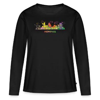 Memphean Skyline Memphis - Frauen Premium Bio Langarmshirt - Schwarz - Vorne - Julia (174cm)