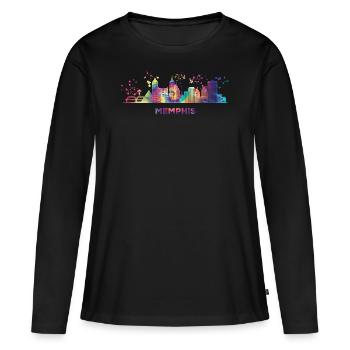 Memphean Skyline Memphis - Frauen Premium Bio Langarmshirt - Schwarz - Vorne - Julia (174cm)