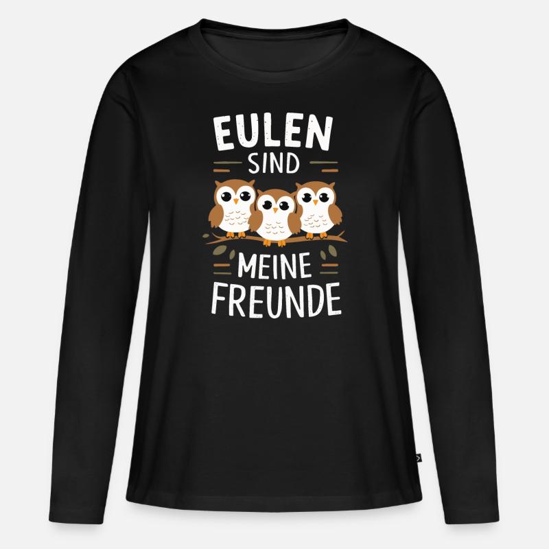 Nachteule Eule Eulen Vogel - Frauen Premium Bio Langarmshirt - Schwarz