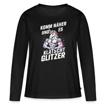Einhorn Einhörner Fabelwesen Mystisch - Frauen Premium Bio Langarmshirt - Schwarz - Vorne - Julia (174cm)