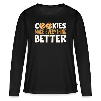 Cookies Cookie Keks Kekse Schokolade - Frauen Premium Bio Langarmshirt - Schwarz - Vorne - Julia (174cm)
