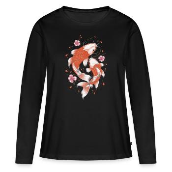 Koi Poisson Carpe Japon Chine Poisson - T-shirt manches longues Premium bio Femme - noir - Devant - Julia (174cm)