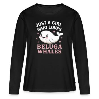 Béluga Océan Bélugas Baleines - T-shirt manches longues Premium bio Femme - noir - Devant - Julia (174cm)
