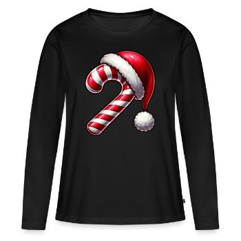 Weihnachten Zuckerstange mit Mütze - Frauen Premium Bio Langarmshirt - Schwarz - Vorne - Julia (174cm)