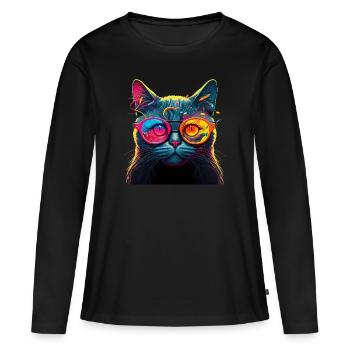 Cat for Cat Owners, Cat Digital Art - Women's Premium Organic Long Sleeve Shirt - black - Front - Julia (174cm)