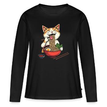 Cat and Ramen, Digital Art Cat - Women's Premium Organic Long Sleeve Shirt - black - Front - Julia (174cm)