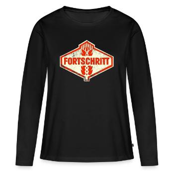 DDR FORTSCHRITT Retro Logo Ostalgie LPG - Frauen Premium Bio Langarmshirt - Schwarz - Vorne - Julia (174cm)