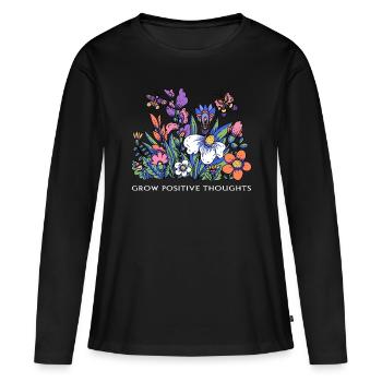 Belle chemise florale de fleurs sauvages pour femmes - T-shirt manches longues Premium bio Femme - noir - Devant - Julia (174cm)