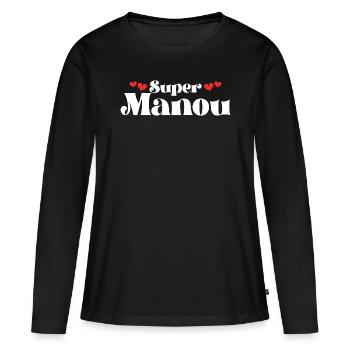 Maman Surnom Super Manou - T-shirt manches longues Premium bio Femme - noir - Devant - Julia (174cm)