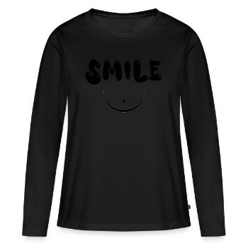 smile in black color - T-shirt manches longues Premium bio Femme - noir - Devant - Julia (174cm)