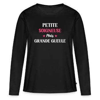 Grande gueule petite Soigneuse - T-shirt manches longues Premium bio Femme - noir - Devant - Julia (174cm)