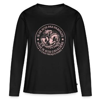 je ne suis pas parfaite mais je suis cavalière - T-shirt manches longues Premium bio Femme - noir - Devant - Julia (174cm)