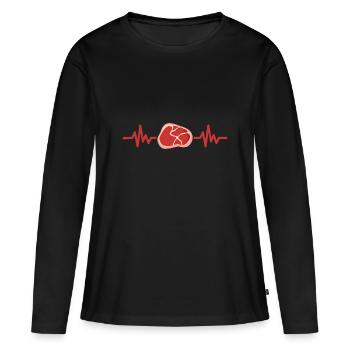 Fleisch Grillsaison Pulse Herzschlag Geschenk - Frauen Premium Bio Langarmshirt - Schwarz - Vorne - Julia (174cm)