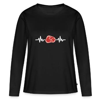 Fleisch Pulse Herzschlag Grillen Geschenk - Frauen Premium Bio Langarmshirt - Schwarz - Vorne - Julia (174cm)