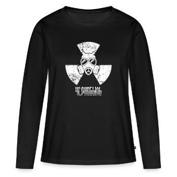 Masque à gaz Symbole radioactif Cadeau de Tchernobyl - T-shirt manches longues Premium bio Femme - noir - Devant - Julia (174cm)