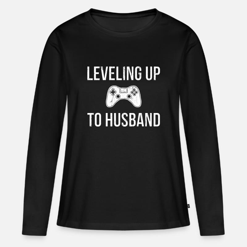 Leveling up to Husband Geschenk - Frauen Premium Bio Langarmshirt - Schwarz