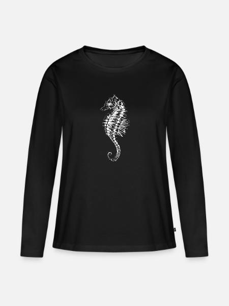 Seepferdchen - Frauen Premium Bio Langarmshirt - Schwarz
