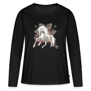 Schimmel - Pferdeliebe - weisses Pferd mit Herzen - Frauen Premium Bio Langarmshirt - Schwarz - Vorne - Julia (174cm)