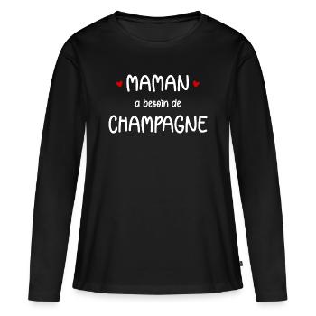 Maman a besoin de - T-shirt manches longues Premium bio Femme - noir - Devant - Julia (174cm)