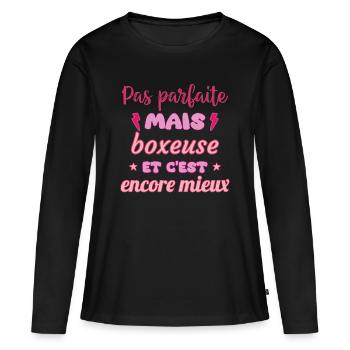 Pas parfaite mais boxeuse,Boxe,boxe - T-shirt manches longues Premium bio Femme - noir - Devant - Julia (174cm)