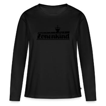 Zonenkind mit Grenzmauer und Turm - Frauen Premium Bio Langarmshirt - Schwarz - Vorne - Julia (174cm)