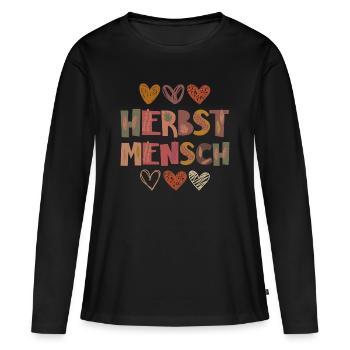 Herbst Mensch Dankbarkeit Blätter - Frauen Premium Bio Langarmshirt - Schwarz - Vorne - Julia (174cm)