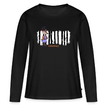 wandern Wanderschuhe wanderstock wanderfreunde - Frauen Premium Bio Langarmshirt - Schwarz - Vorne - Julia (174cm)