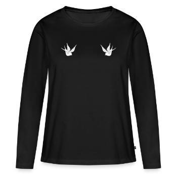 Hirondelles Style tatouage - T-shirt manches longues Premium bio Femme - noir - Devant - Julia (174cm)