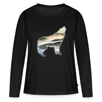 Wolf paysage montagnes de brouillard cadeau - T-shirt manches longues Premium bio Femme - noir - Devant - Julia (174cm)