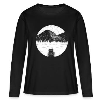 Jetée montagnes lac bateau nature - T-shirt manches longues Premium bio Femme - noir - Devant - Julia (174cm)