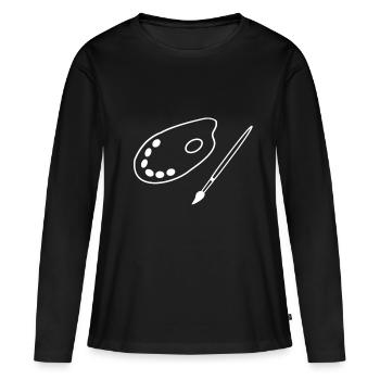 Pinceau avec palette de couleurs - T-shirt manches longues Premium bio Femme - noir - Devant - Julia (174cm)