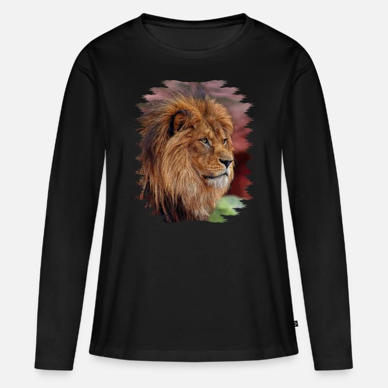 Löwe - Frauen Premium Bio Langarmshirt - Schwarz