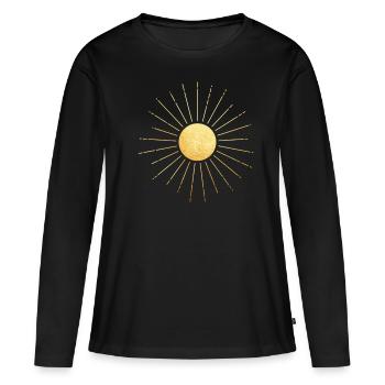 Soleil doré avec rayons de soleil, yoga, ésotérisme - T-shirt manches longues Premium bio Femme - noir - Devant - Julia (174cm)