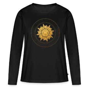 Sonnengesicht mit goldenen Strahlen, Mystisch - Frauen Premium Bio Langarmshirt - Schwarz - Vorne - Julia (174cm)