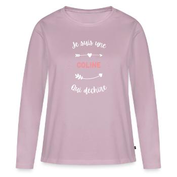 Je suis une Coline qui déchire - T-shirt manches longues Premium bio Femme - rose poudré - Devant - Julia (174cm)