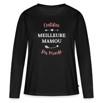 Certifiée meilleure Mamou du monde - T-shirt manches longues Premium bio Femme - noir - Devant - Julia (174cm)