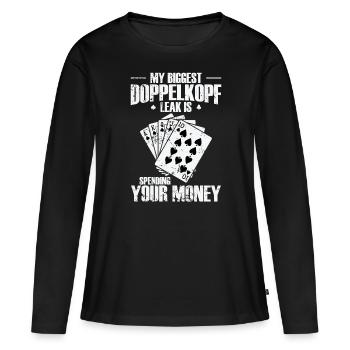 Ma plus grande fuite Doppelkopf est de dépenser votre argent - T-shirt manches longues Premium bio Femme - noir - Devant - Julia (174cm)