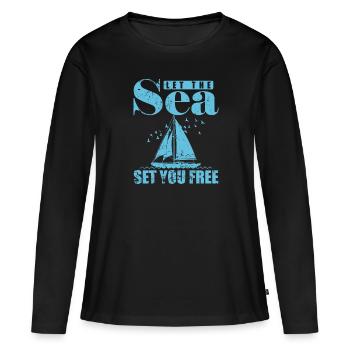 Laissez la mer vous mettre gratuitement au sport de voilier - T-shirt manches longues Premium bio Femme - noir - Devant - Julia (174cm)