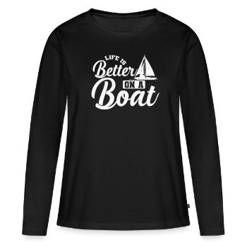 La vie est meilleure sur un bateau de sport de voilier - T-shirt manches longues Premium bio Femme - noir - Devant - Julia (174cm)