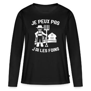 Je Peux Pas J'ai Les Foins Cadeau Agriculteur - T-shirt manches longues Premium bio Femme - noir - Devant - Julia (174cm)