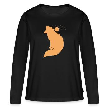 Fuchs vor Mond Rotfuchs Wildtier - Frauen Premium Bio Langarmshirt - Schwarz - Vorne - Julia (174cm)