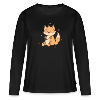 Fuchs freut sich mit geschlossenen Augen - Frauen Premium Bio Langarmshirt - Schwarz - Vorne - Julia (174cm)