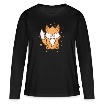 Fuchs freut sich Tierpark Tier Natur Umwelt - Frauen Premium Bio Langarmshirt - Schwarz - Vorne - Julia (174cm)